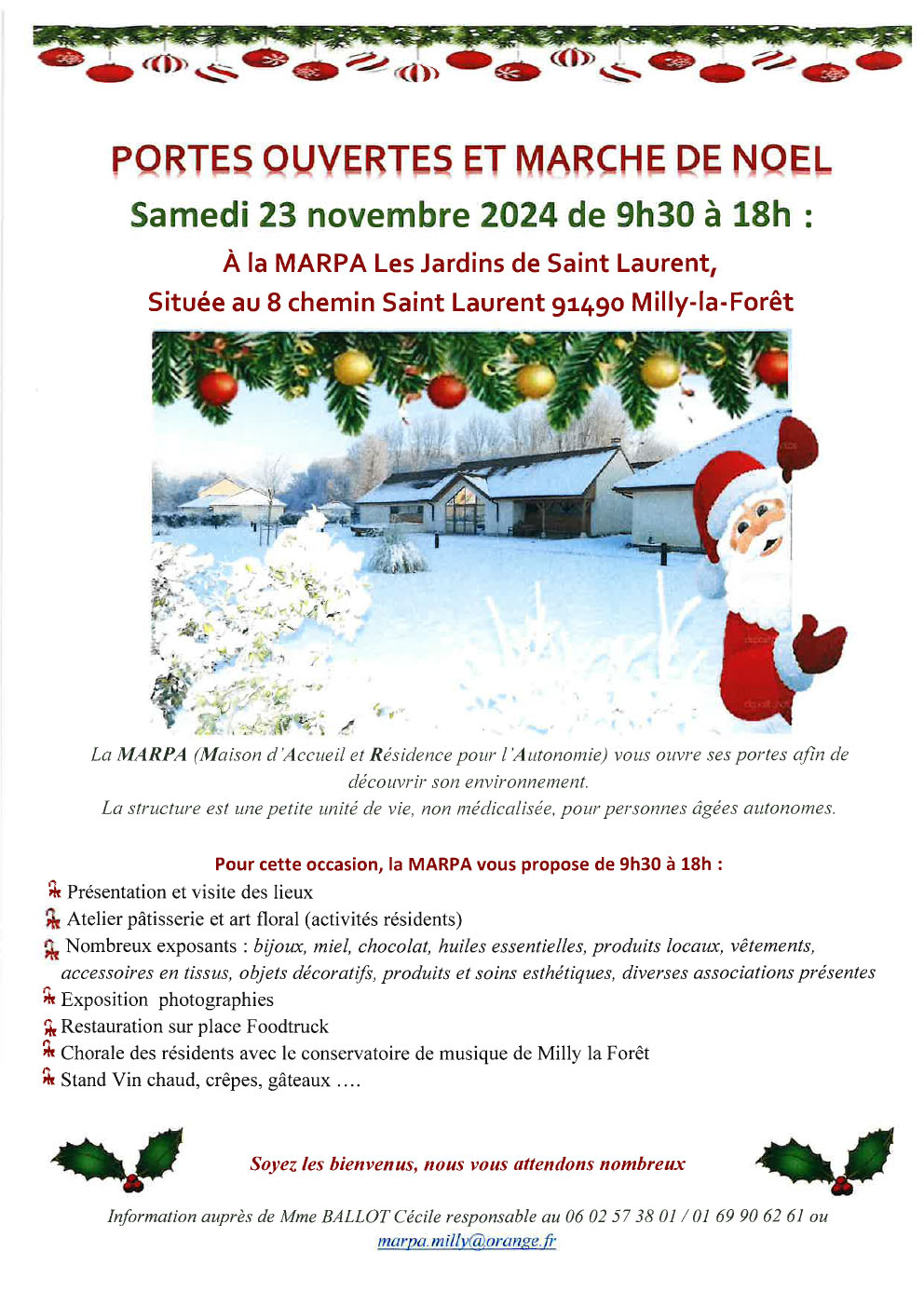 Affiche marché de Noël Marpa de Milly-la-Forêt